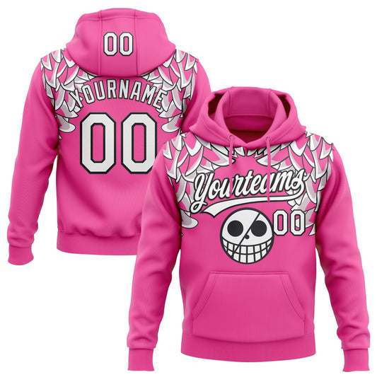 Custom Stitched Pink White-Black Skull Pattern Pullover Sweatshirt Hoodie - Main View