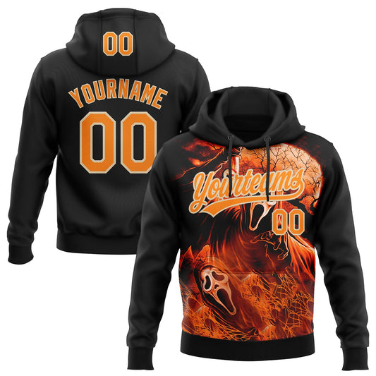 Custom Stitched Black Bay Orange-City Cream Skull Pattern Pullover Sweatshirt Hoodie - Main View