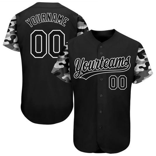 Custom Black Black-Camo 3D Pattern Design Authentic Baseball Jersey - Main View