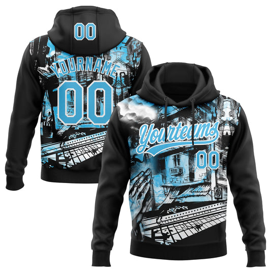 Custom Stitched Black Sky Blue-White Religion Praying Hands Pullover Sweatshirt Hoodie - Main View