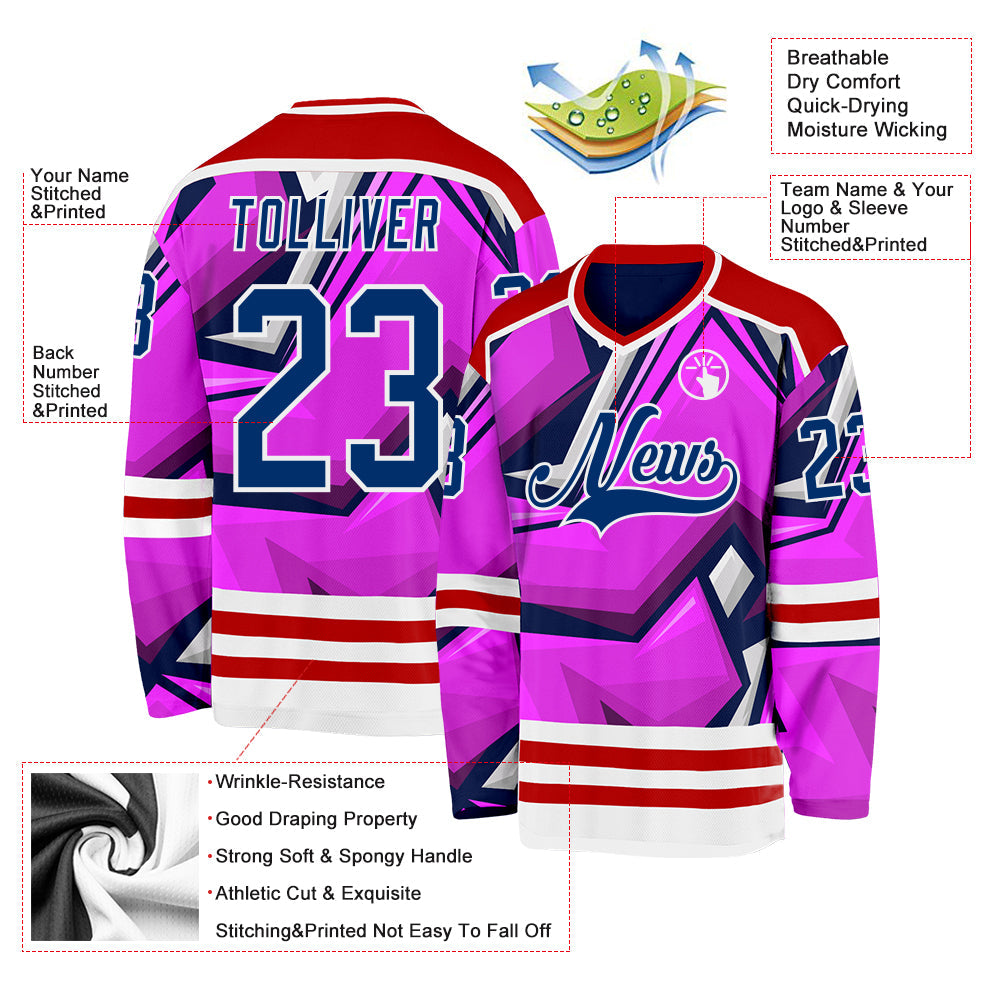 Custom Purple US Navy Blue Red-White Cyber Mecha E-sport Hockey Jersey view 5