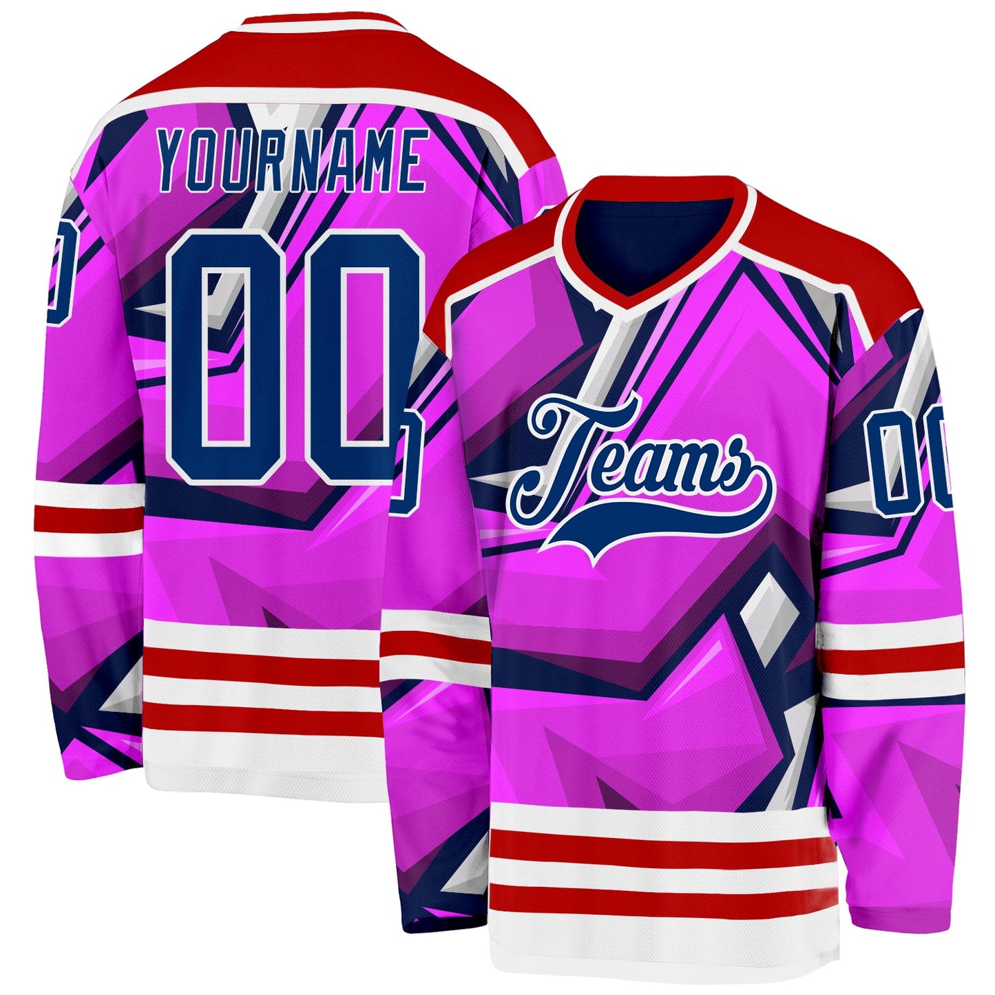 Custom Purple US Navy Blue Red-White Cyber Mecha E-sport Hockey Jersey - Main View