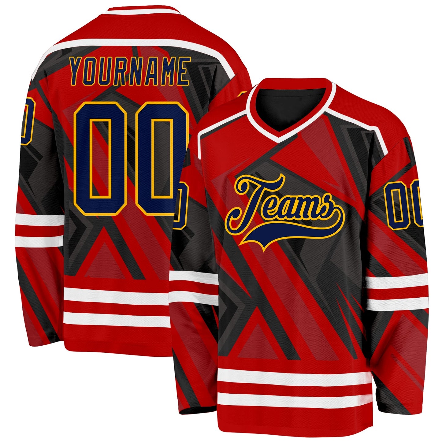 Custom Red Navy Black Gold-White Cyber Mecha E-sport Hockey Jersey - Main View