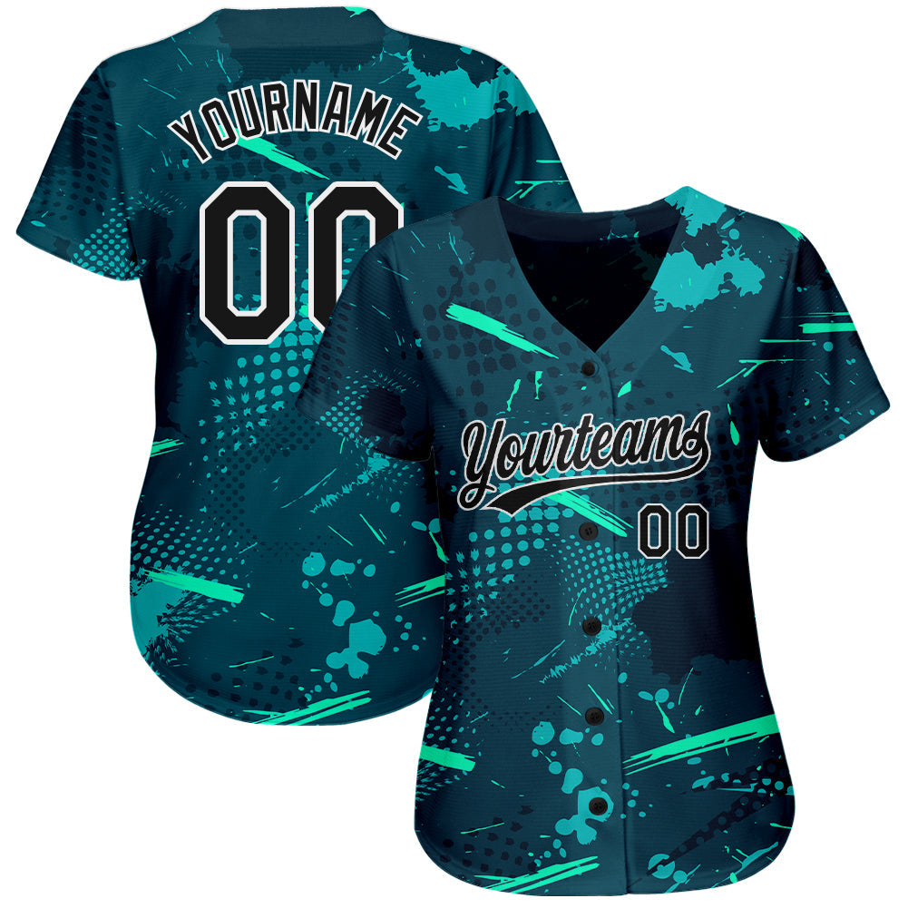 Custom Green Green-Aqua 3D Pattern Design Authentic Baseball Jersey view 2