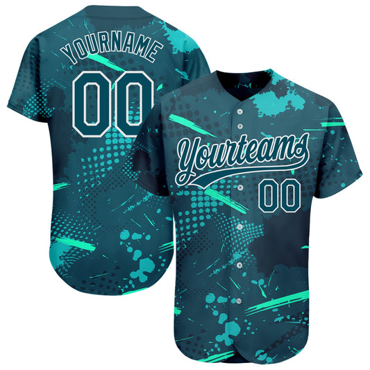 Custom Green Green-Aqua 3D Pattern Design Authentic Baseball Jersey - Main View