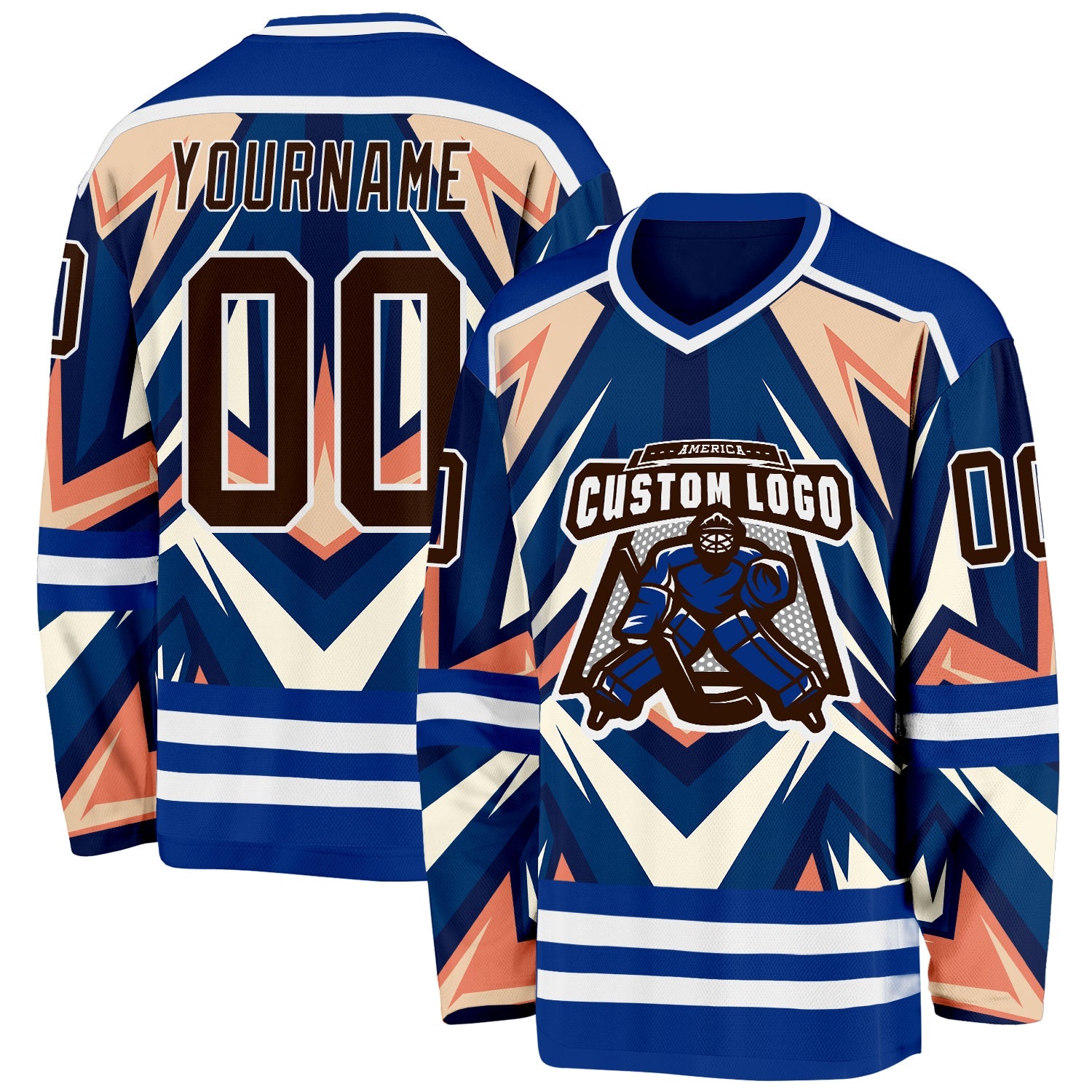 Custom Royal Brown Orange Cream-White Cyber Mecha E-sport Hockey Jersey view 2