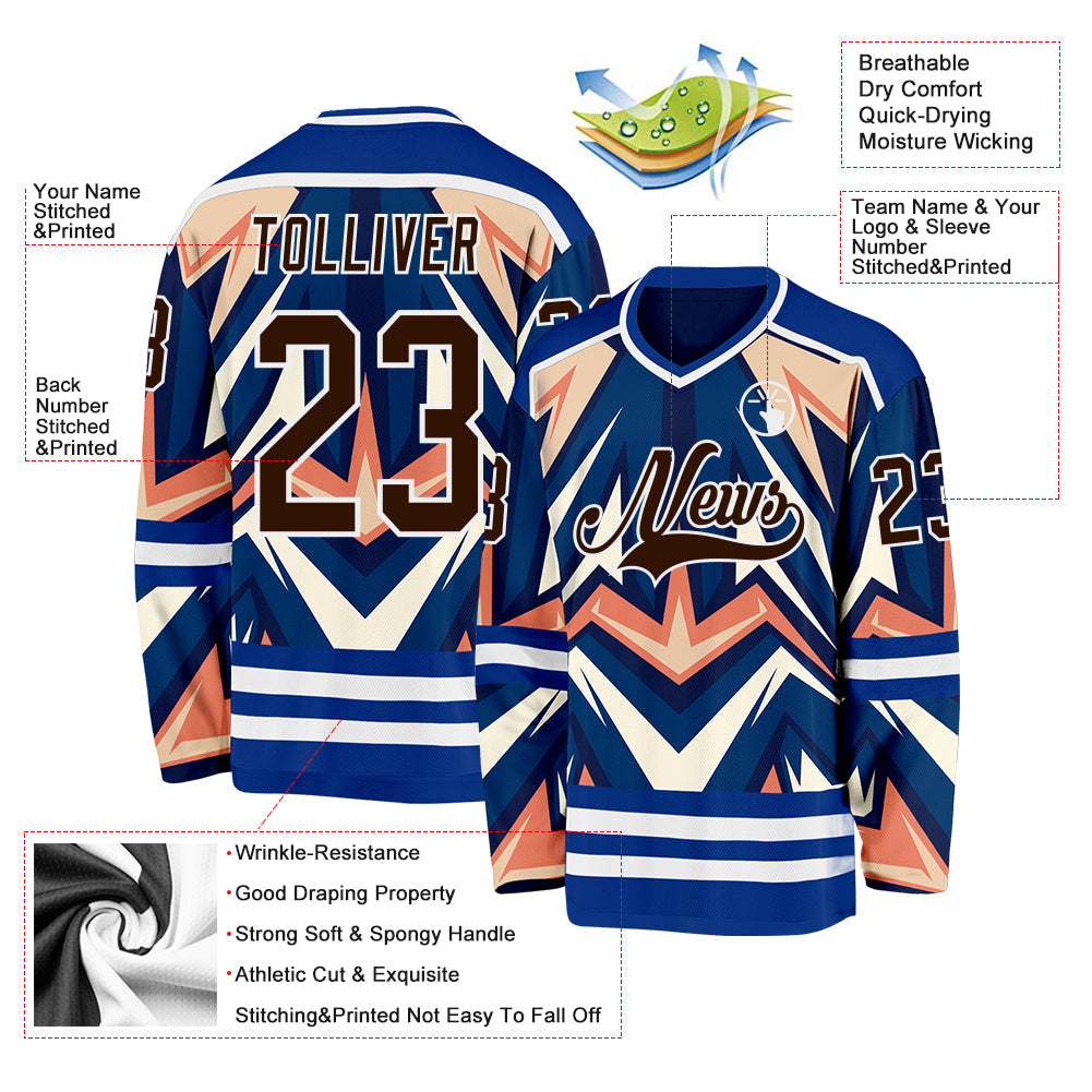 Custom Royal Brown Orange Cream-White Cyber Mecha E-sport Hockey Jersey view 5