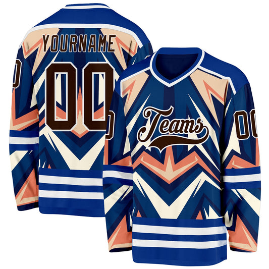 Custom Royal Brown Orange Cream-White Cyber Mecha E-sport Hockey Jersey - Main View