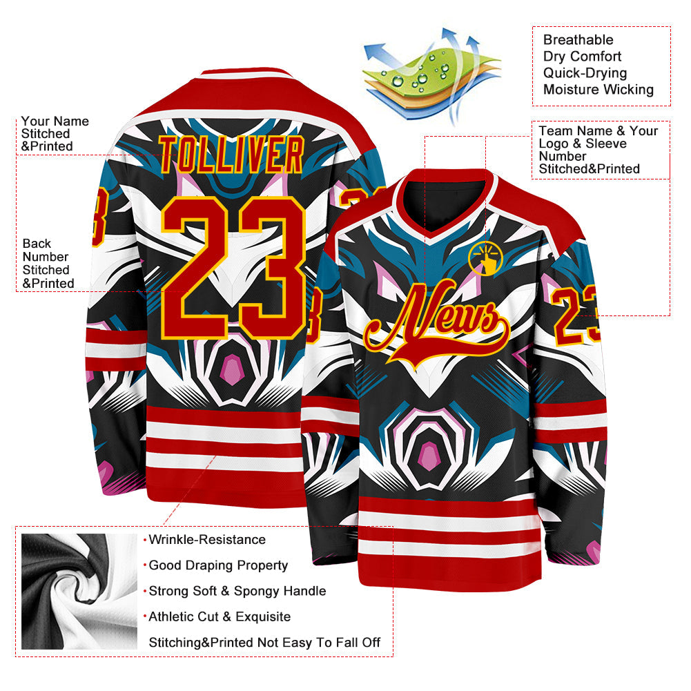 Custom Red Blue Black Purple Yellow-White Cyber Mecha E-sport Hockey Jersey view 5