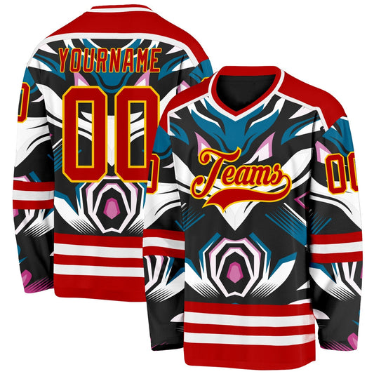 Custom Red Blue Black Purple Yellow-White Cyber Mecha E-sport Hockey Jersey - Main View