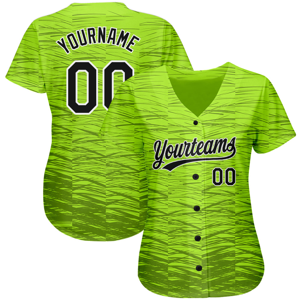 Custom Neon Green Black-White 3D Pattern Design Authentic Baseball Jersey view 2
