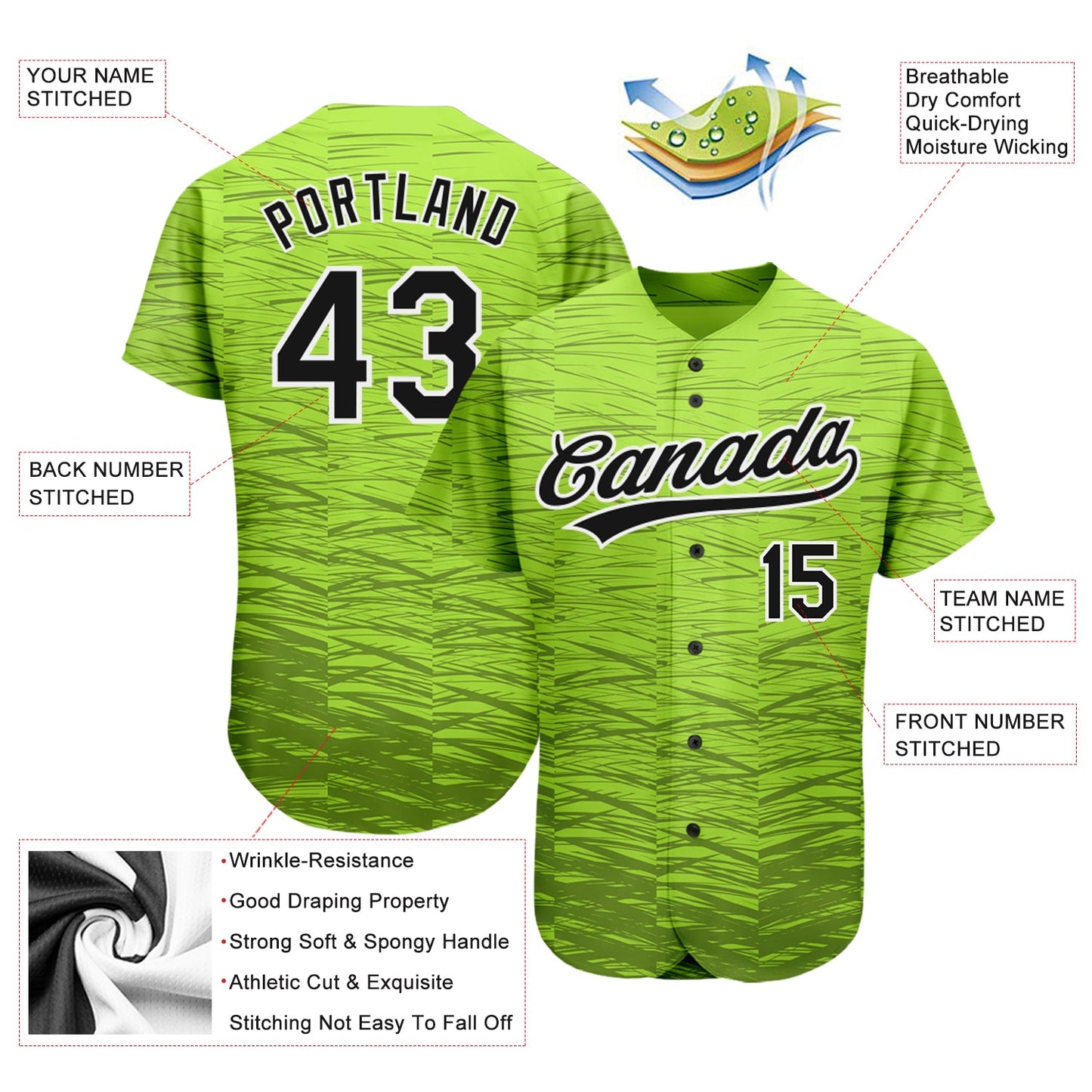 Custom Neon Green Black-White 3D Pattern Design Authentic Baseball Jersey view 3