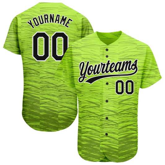 Custom Neon Green Black-White 3D Pattern Design Authentic Baseball Jersey - Main View