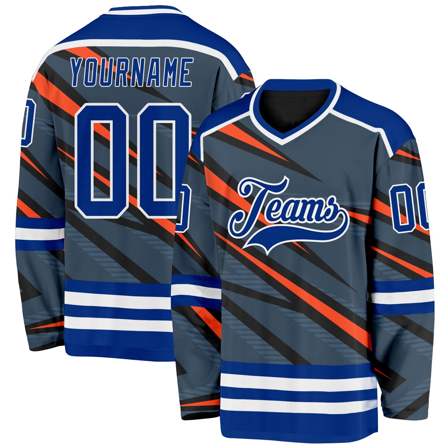 Custom Gray Royal Orange Black-White Cyber Mecha E-sport Hockey Jersey - Main View