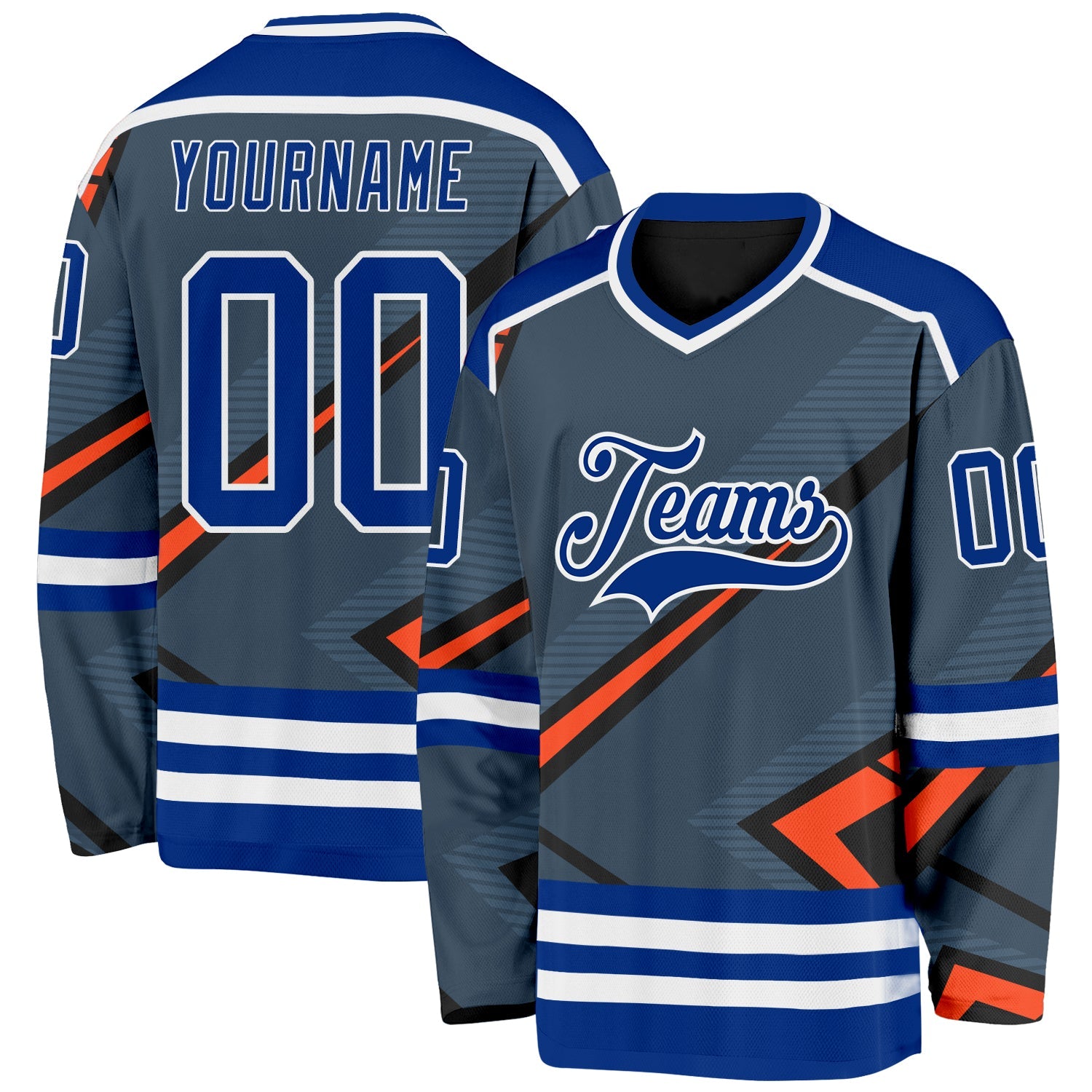 Custom Gray Royal Orange Black-White Cyber Mecha E-sport Hockey Jersey - Main View