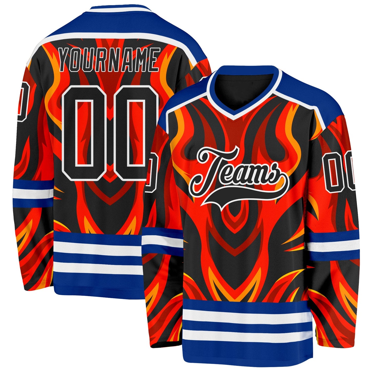 Custom Royal Black Red Orange-White Cyber Mecha E-sport Hockey Jersey - Main View