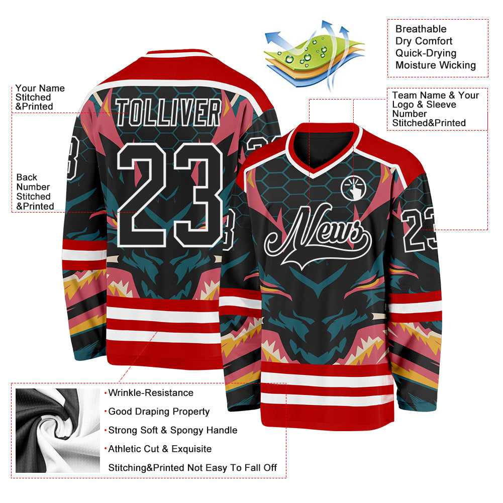 Custom Red Black Blue Pink Yellow-White Cyber Mecha E-sport Hockey Jersey view 5