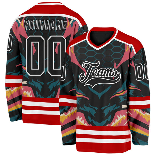 Custom Red Black Blue Pink Yellow-White Cyber Mecha E-sport Hockey Jersey - Main View