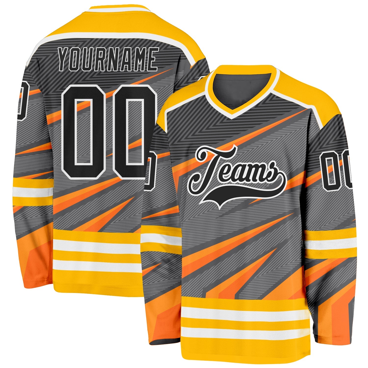 Custom Gray Black Gold Orange-White Cyber Mecha E-sport Hockey Jersey - Main View
