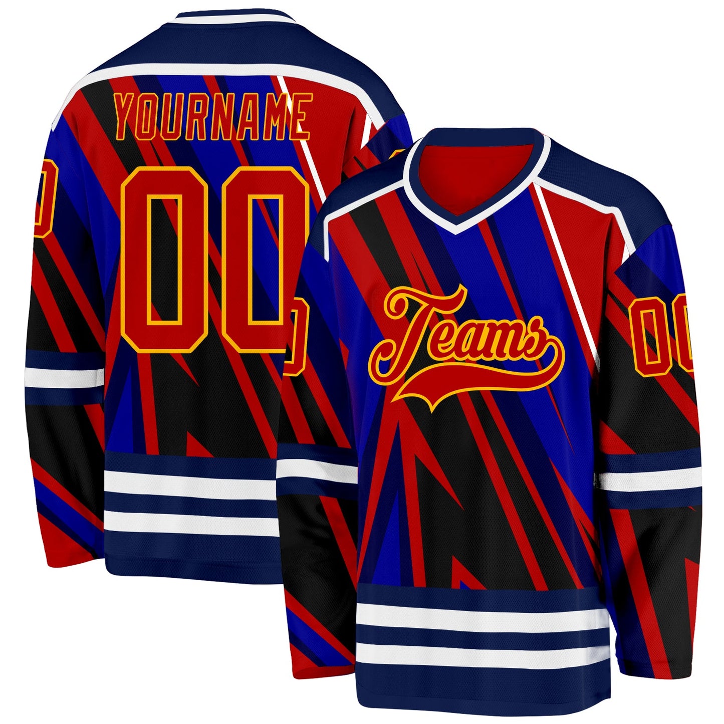 Custom Blue Red Navy Yellow-White Cyber Mecha E-sport Hockey Jersey - Main View