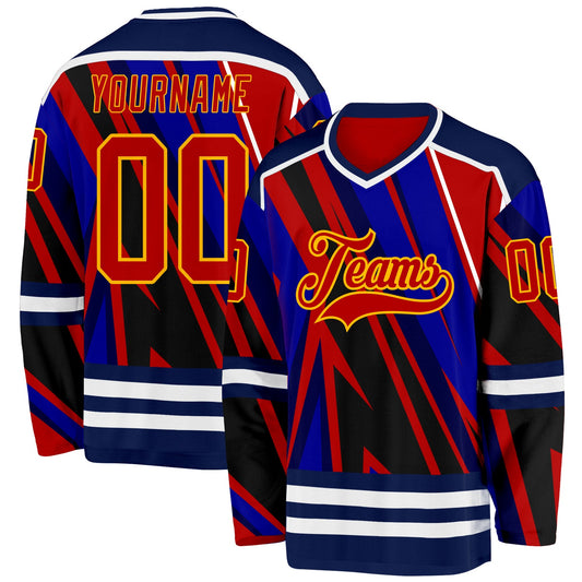 Custom Blue Red Navy Yellow-White Cyber Mecha E-sport Hockey Jersey - Main View