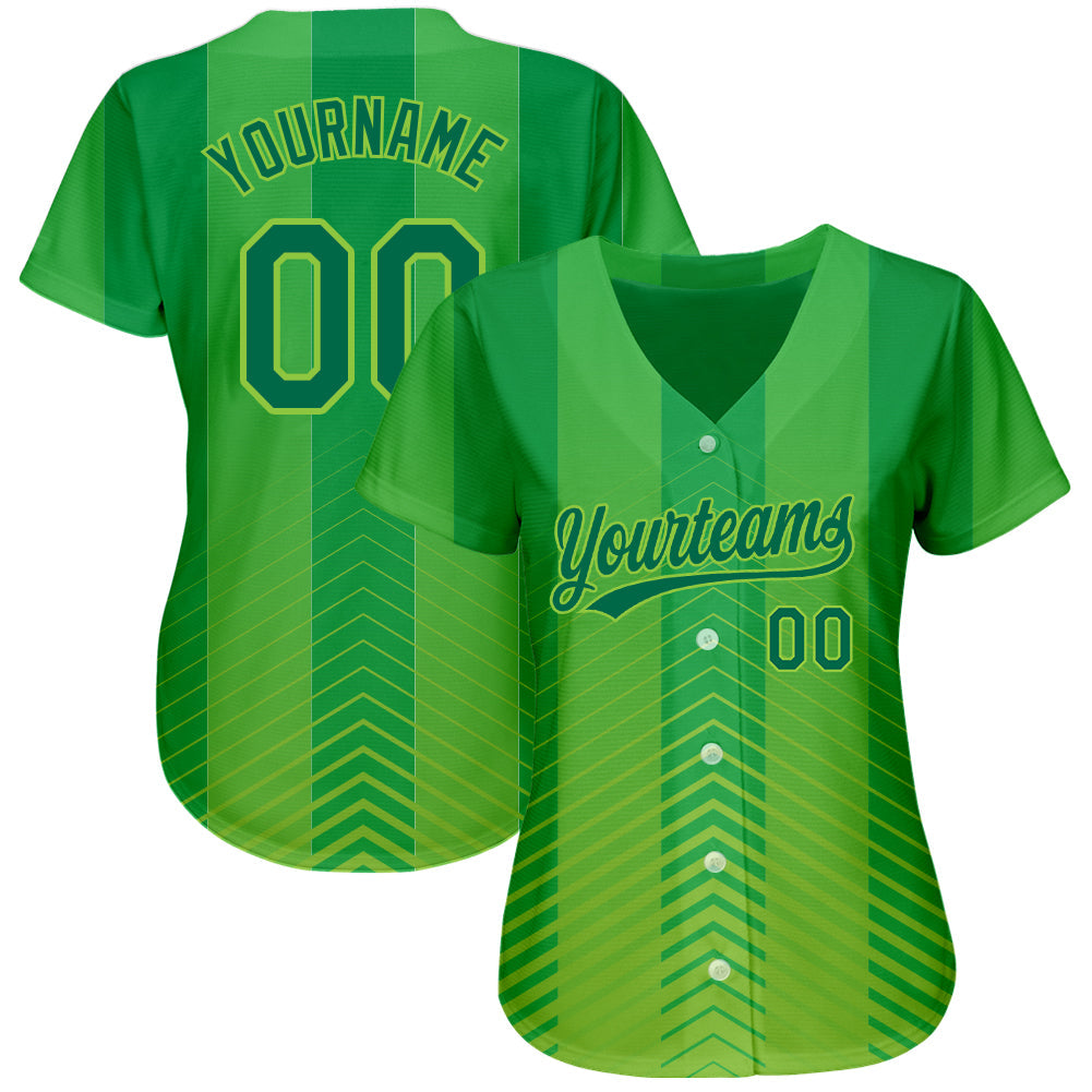 Custom Neon Green Kelly Green 3D Pattern Design Authentic Baseball Jersey view 2