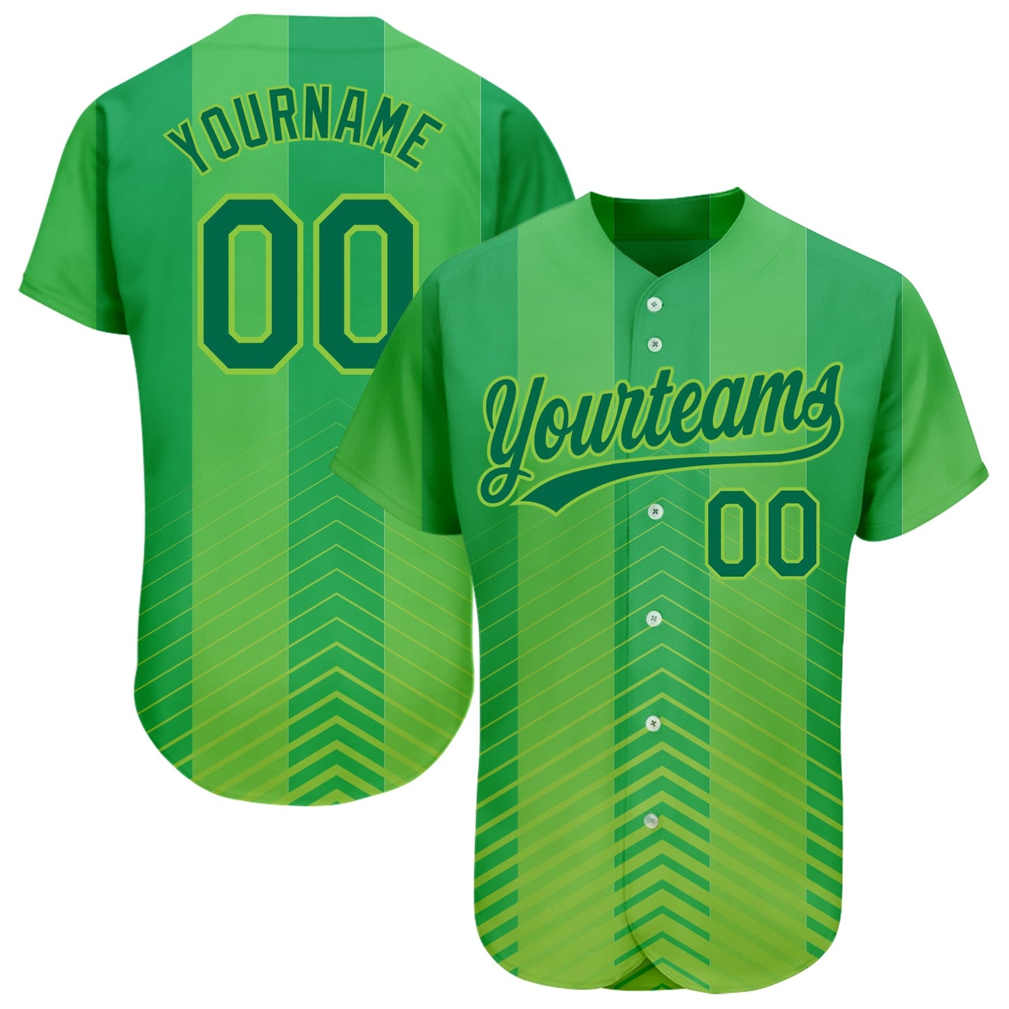 Custom Neon Green Kelly Green 3D Pattern Design Authentic Baseball Jersey - Main View