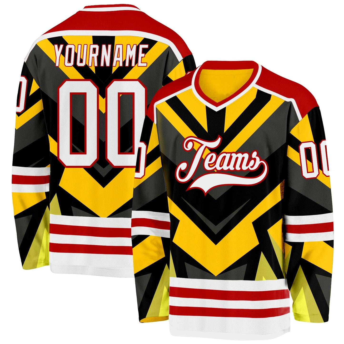 Custom Gold White Black-Red Cyber Mecha E-sport Hockey Jersey - Main View