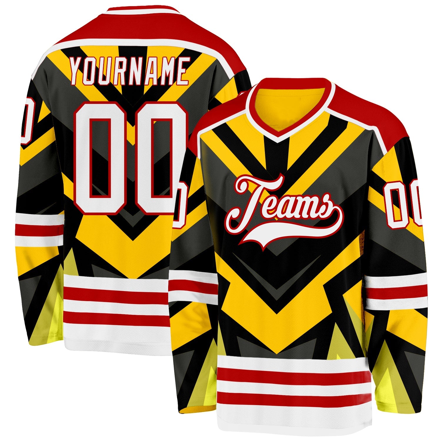Custom Gold White Black-Red Cyber Mecha E-sport Hockey Jersey - Main View