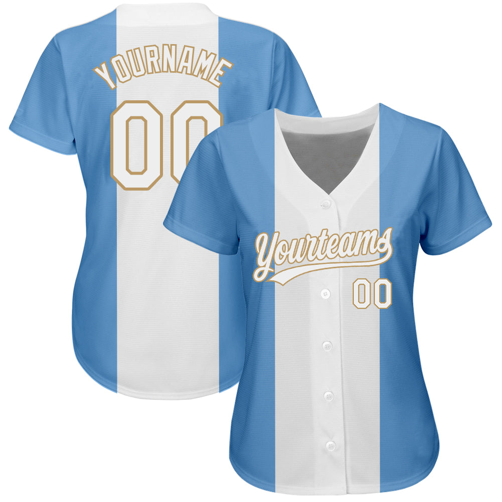 Custom Light Blue White-Old Gold 3D Argentinian Flag Authentic Baseball Jersey view 2