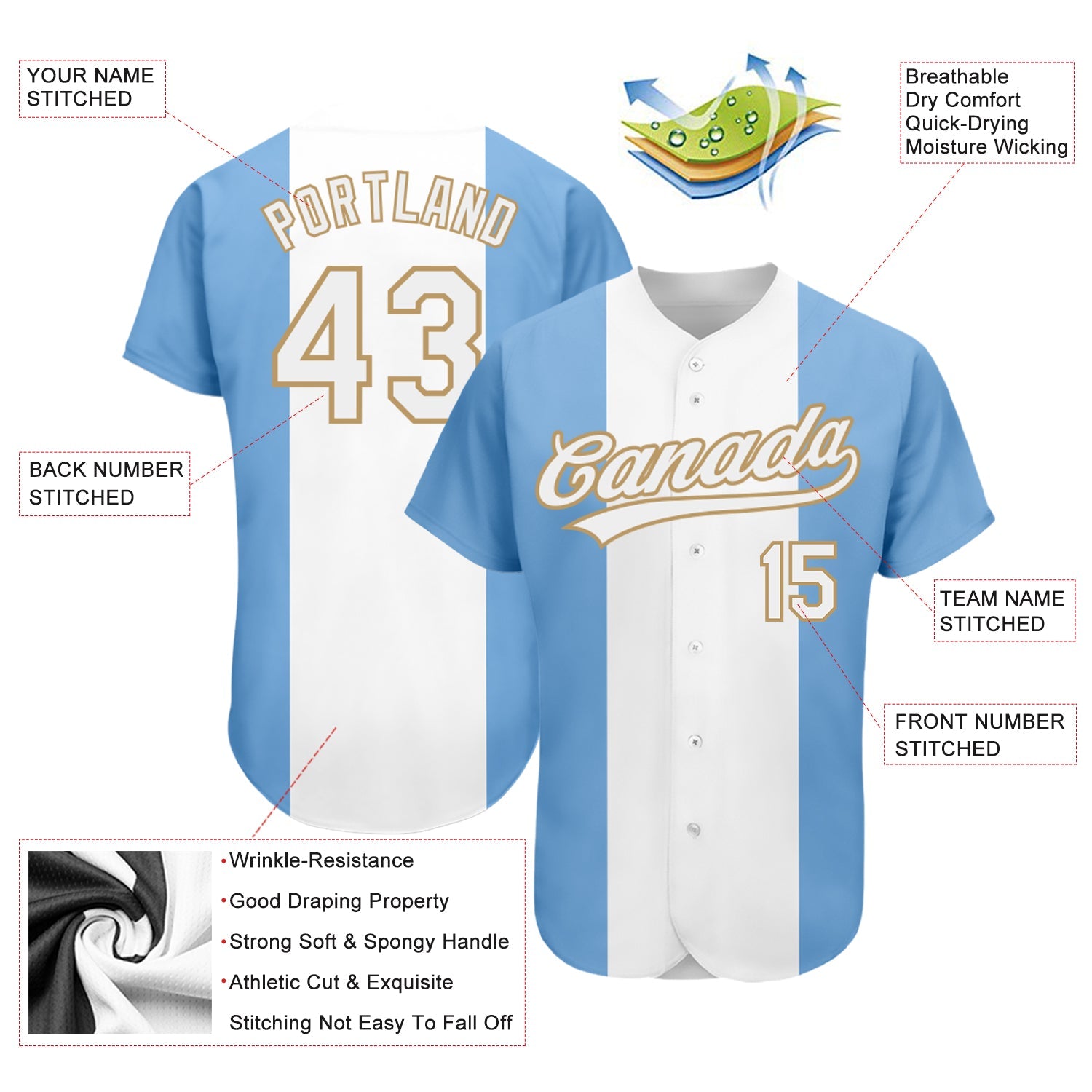 Custom Light Blue White-Old Gold 3D Argentinian Flag Authentic Baseball Jersey view 3