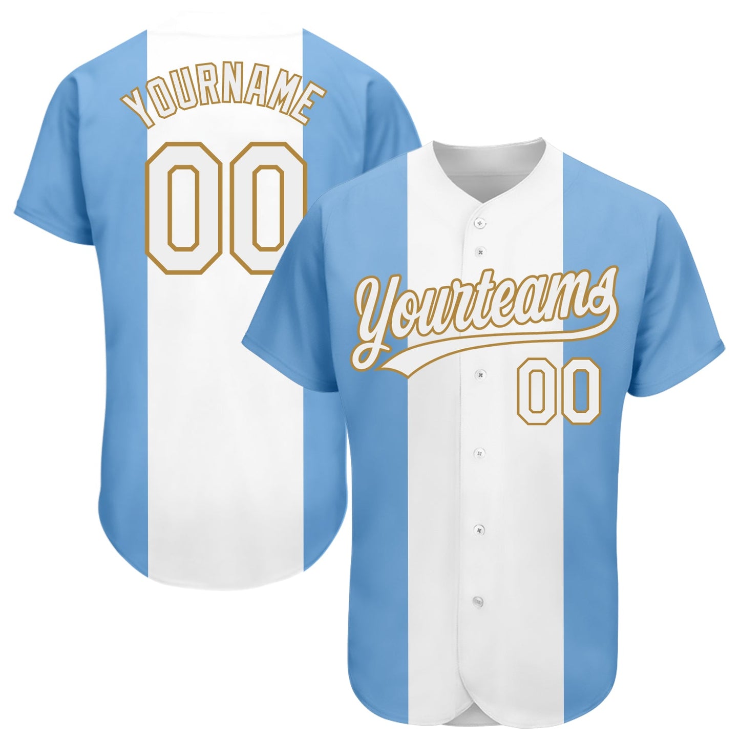 Custom Light Blue White-Old Gold 3D Argentinian Flag Authentic Baseball Jersey - Main View