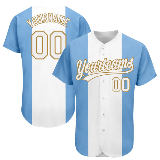 Custom Light Blue White-Old Gold 3D Argentinian Flag Authentic Baseball Jersey - Main View