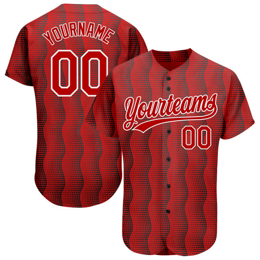 Custom Red Red-White 3D Pattern Design Authentic Baseball Jersey - Main View