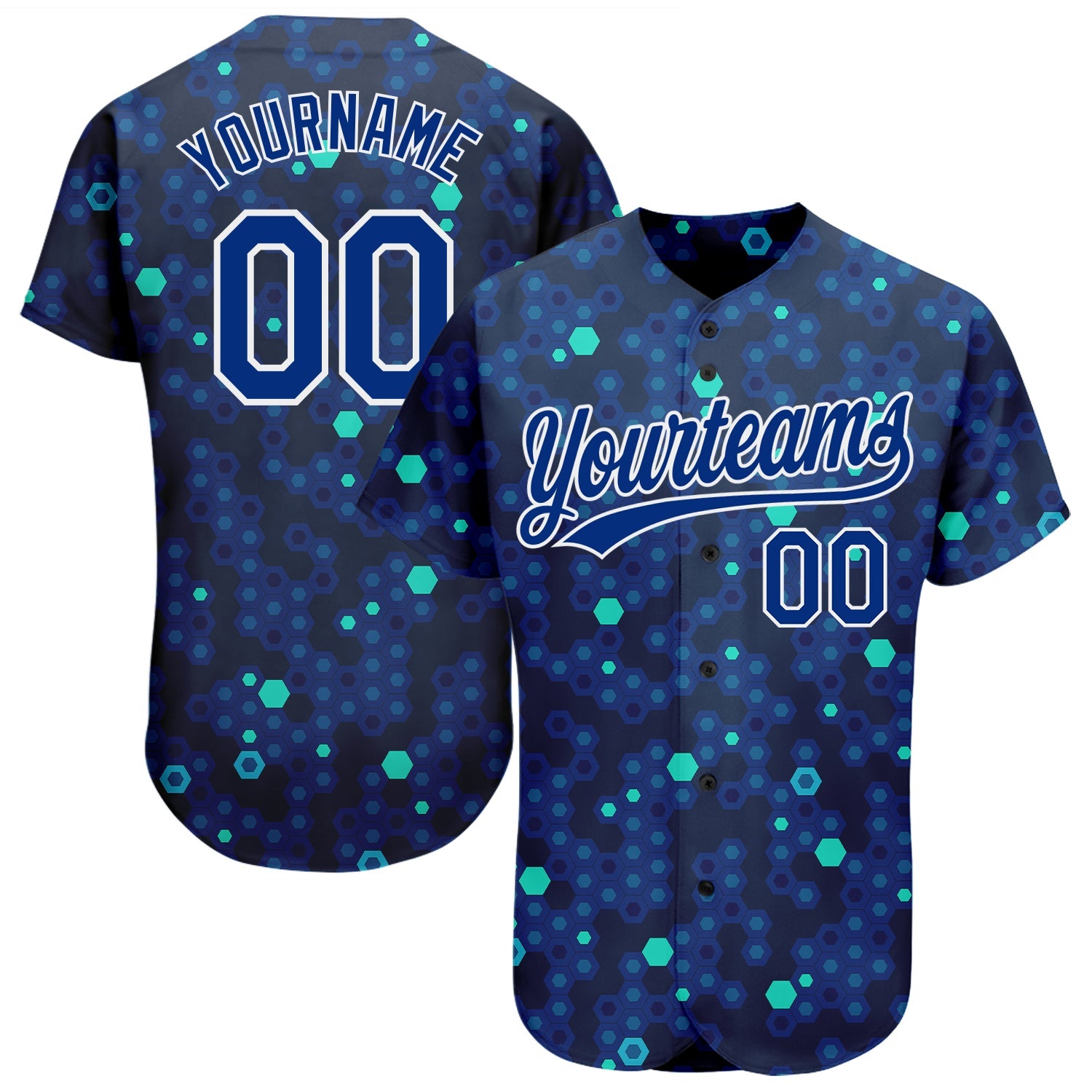 Custom Navy Royal-Aqua 3D Pattern Design Authentic Baseball Jersey - Main View