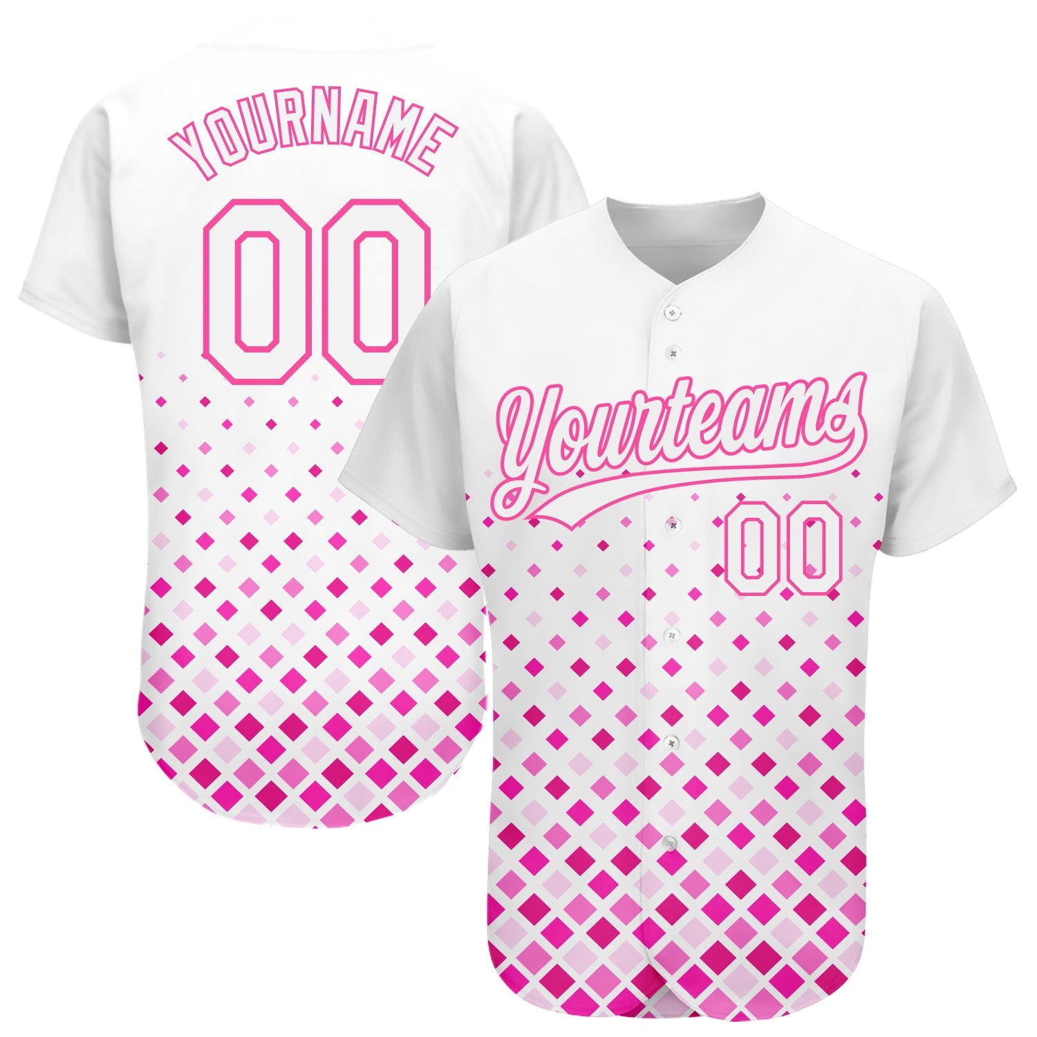 Custom White White-Pink 3D Pattern Design Authentic Baseball Jersey - Main View
