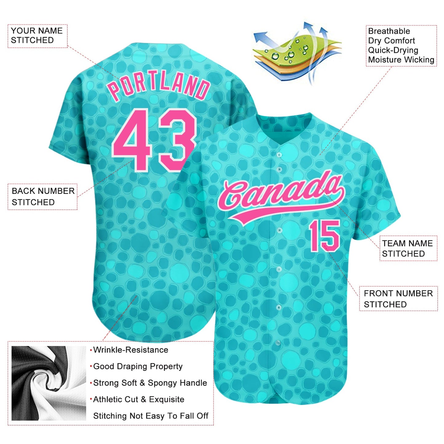 Custom Aqua Pink-White 3D Pattern Design Authentic Baseball Jersey view 3