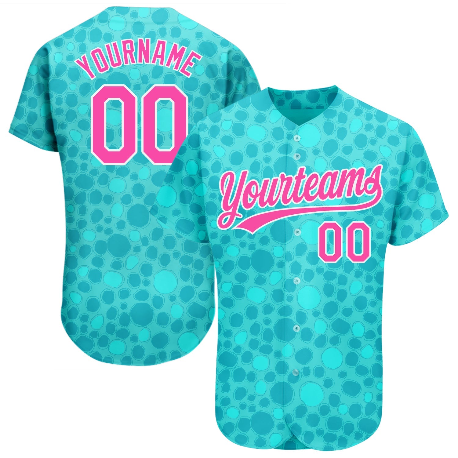 Custom Aqua Pink-White 3D Pattern Design Authentic Baseball Jersey - Main View