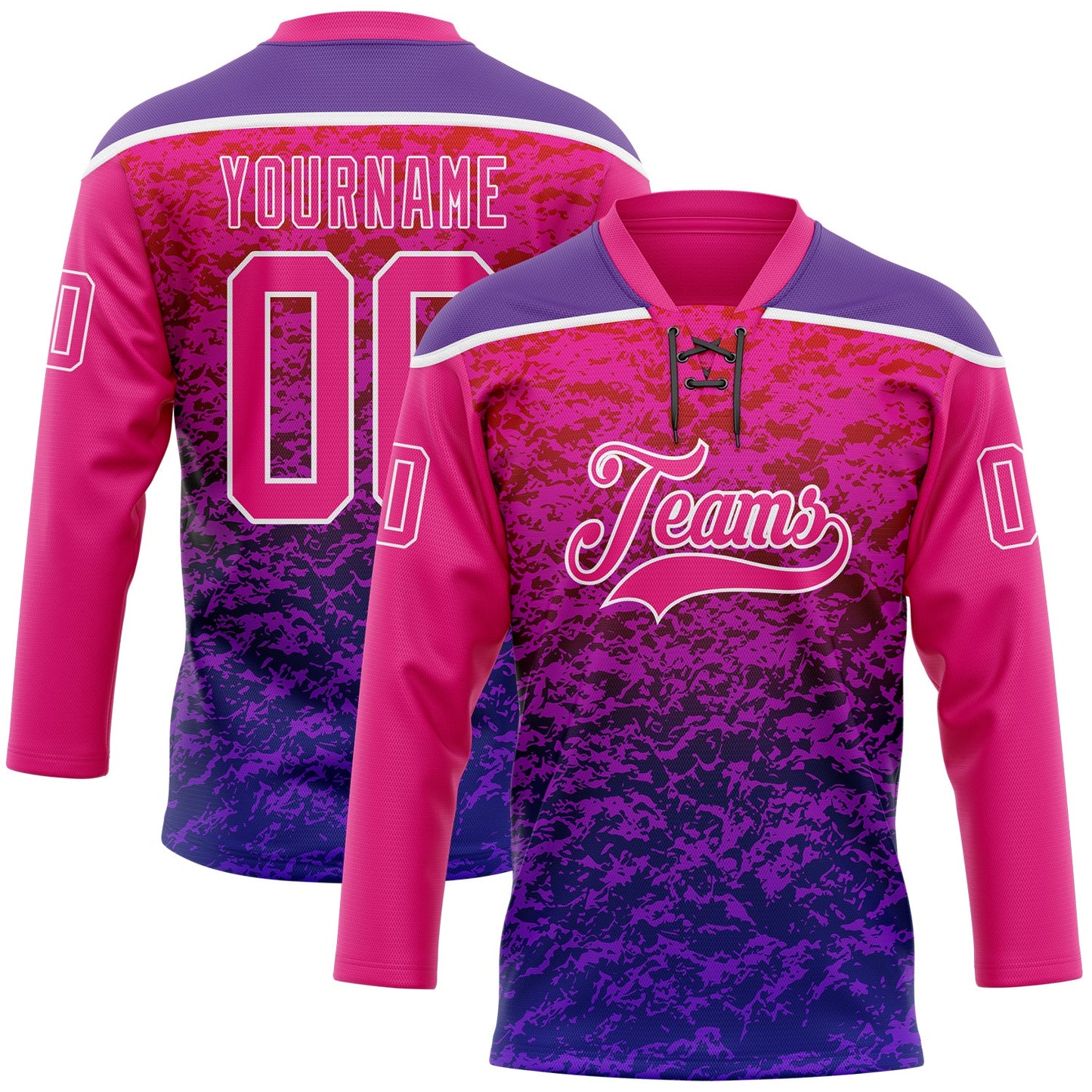 Custom Hot Pink Purple-White Abstract Gradient Halftone Pattern Hockey Lace Neck Jersey - Main View