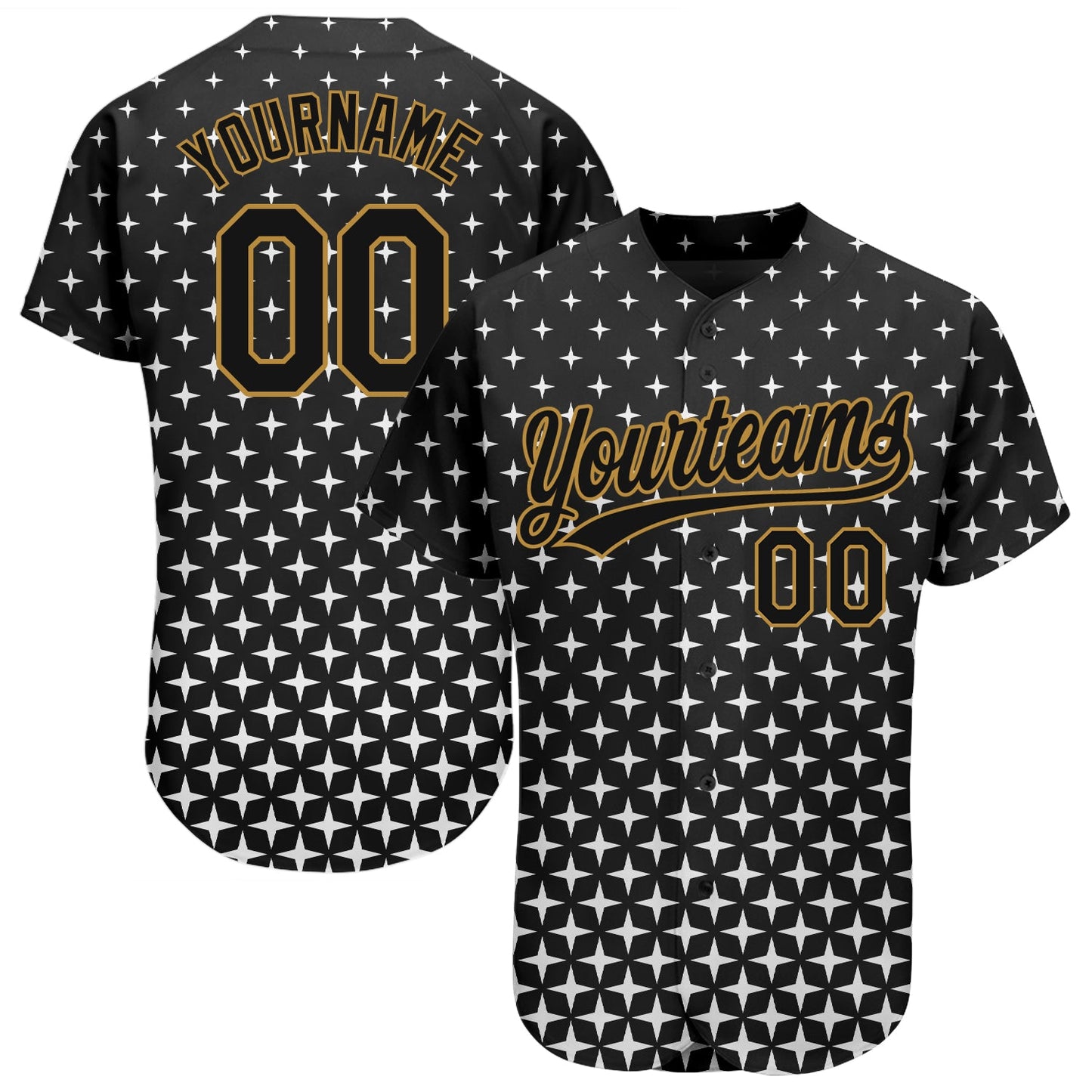 Custom Black Black-Old Gold 3D Pattern Design Authentic Baseball Jersey - Main View