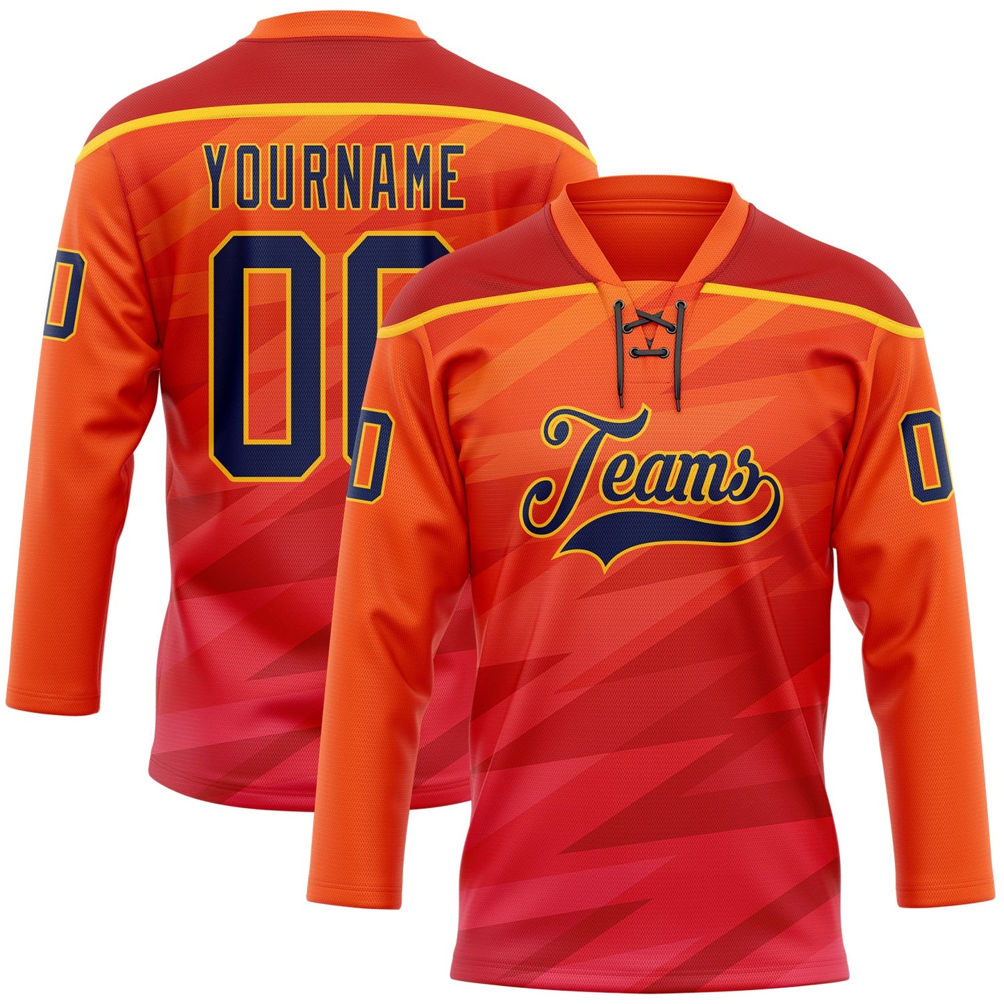 Custom Orange Navy Red-Gold Abstract Gradient Halftone Pattern Hockey Lace Neck Jersey - Main View