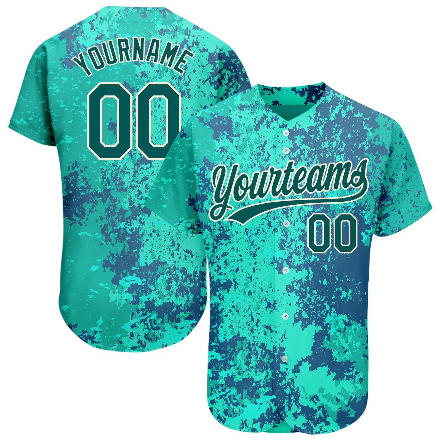 Custom Teal Midnight Green-Cream 3D Pattern Design Authentic Baseball Jersey - Main View