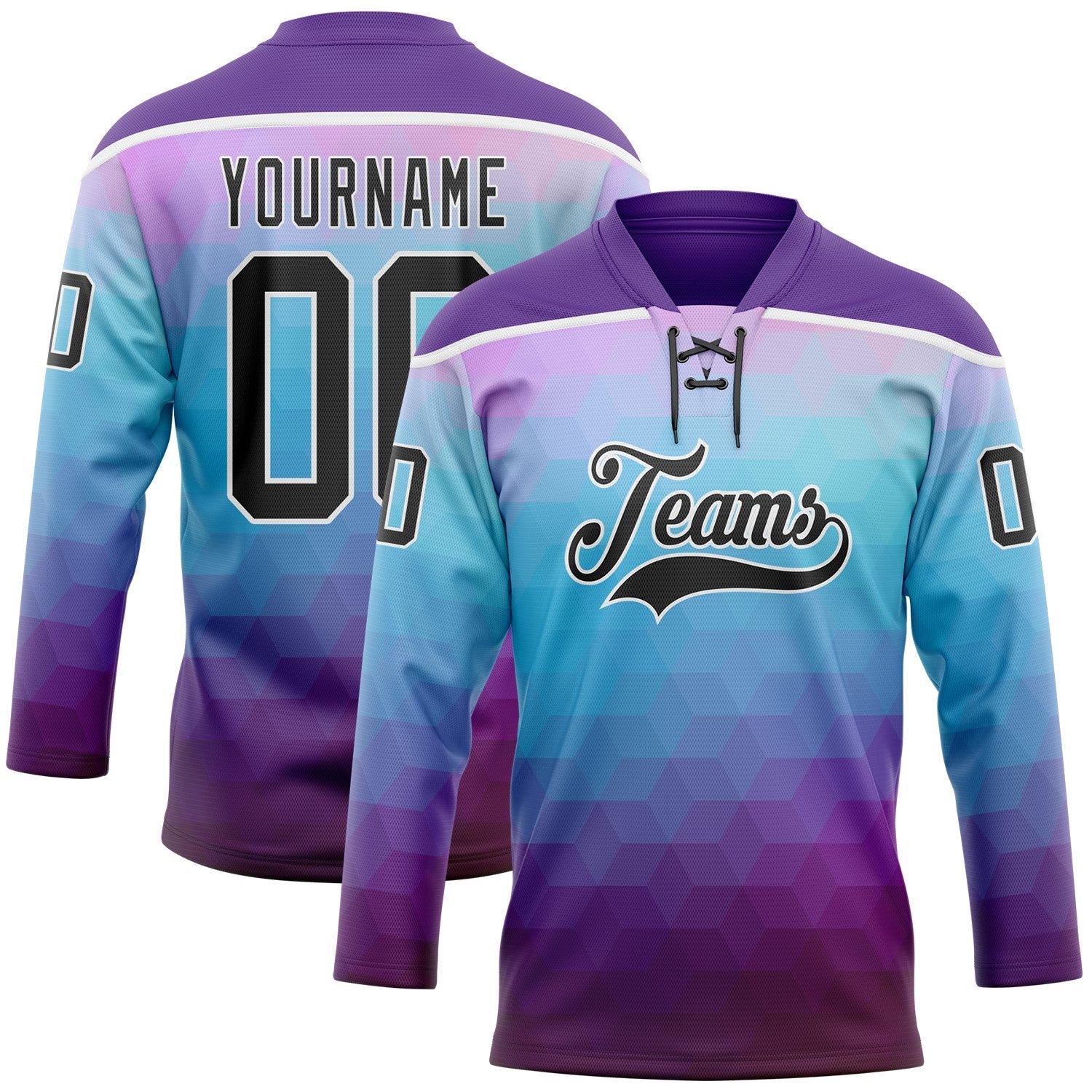 Custom Purple Black Blue-White Abstract Gradient Halftone Pattern Hockey Lace Neck Jersey - Main View