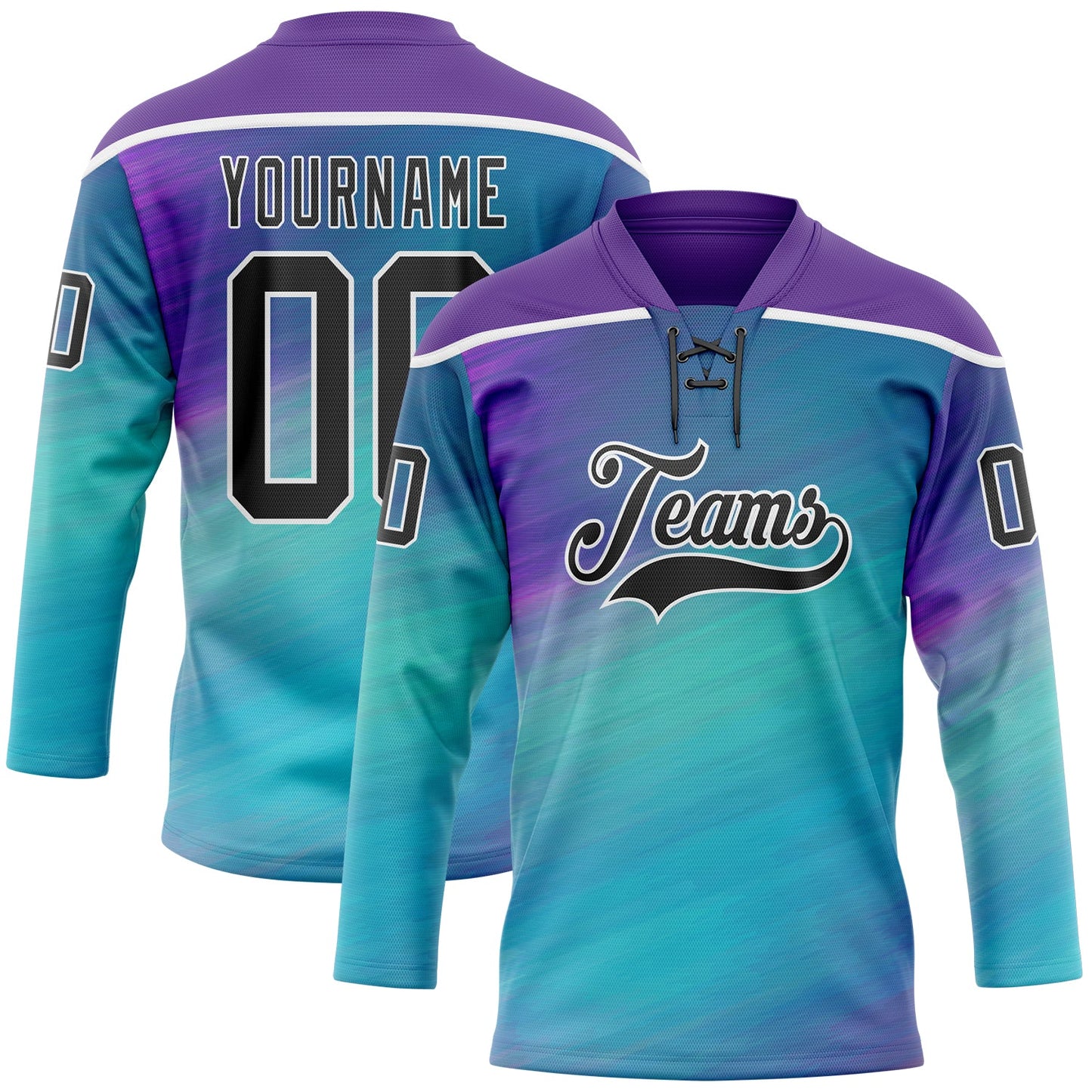 Custom Purple Black Blue-White Abstract Gradient Halftone Pattern Hockey Lace Neck Jersey - Main View