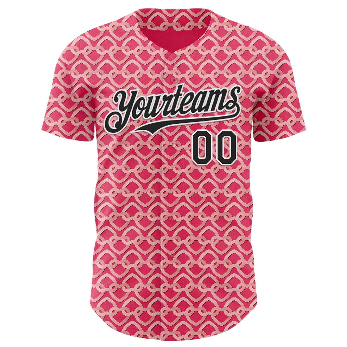 Custom Neon Pink Black-White Valentine's Day Love Heart Authentic Baseball Jersey view 2