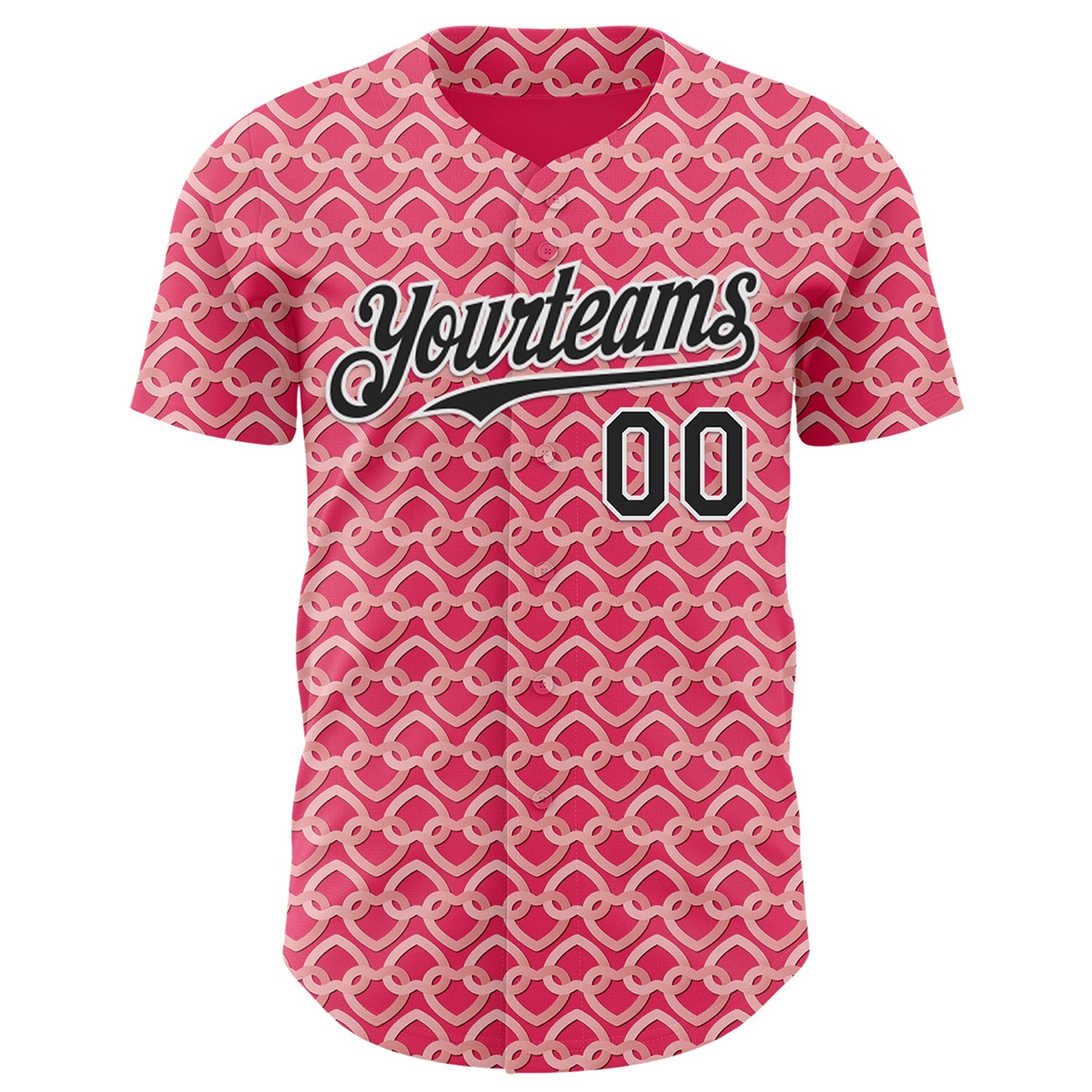 Custom Neon Pink Black-White Valentine's Day Love Heart Authentic Baseball Jersey view 2