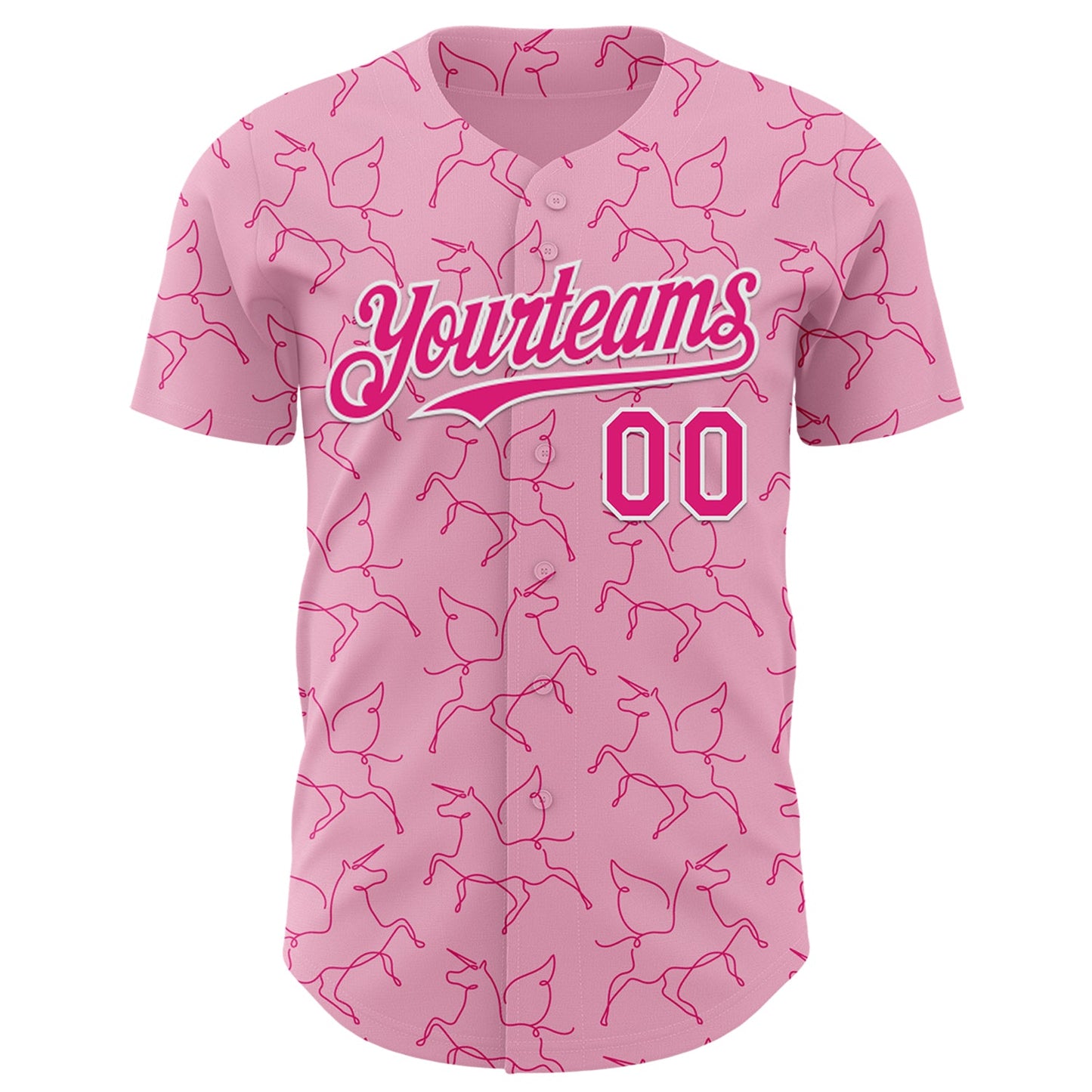 Custom Light Pink Hot Pink-White Valentine's Day Unicorn Authentic Baseball Jersey view 2