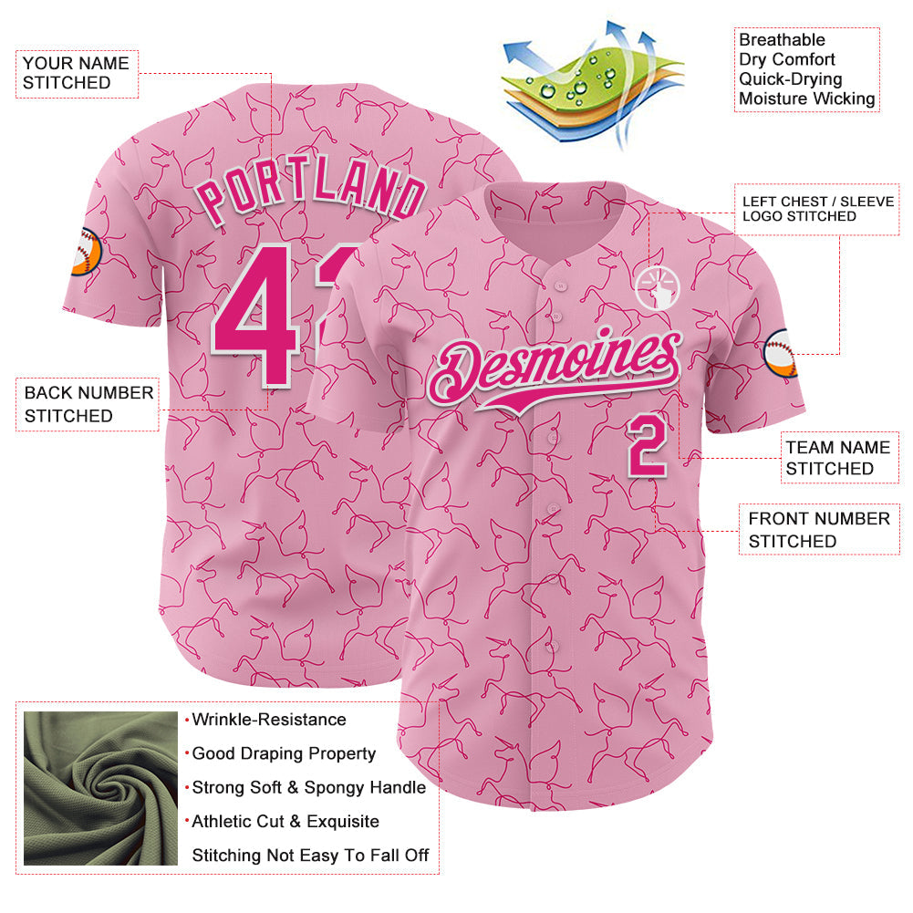 Custom Light Pink Hot Pink-White Valentine's Day Unicorn Authentic Baseball Jersey view 3
