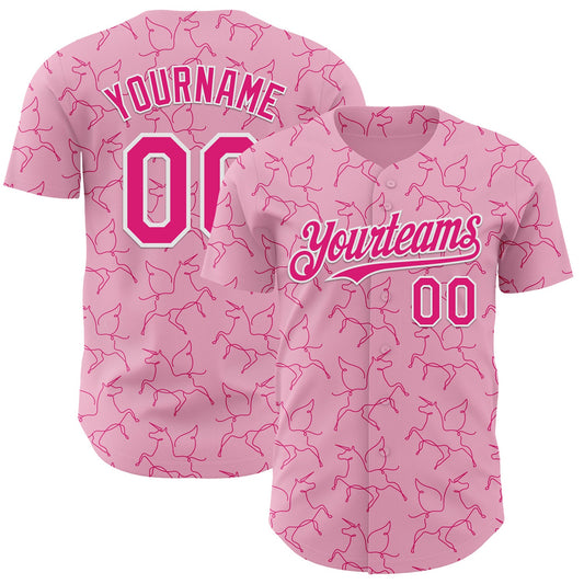 Custom Light Pink Hot Pink-White Valentine's Day Unicorn Authentic Baseball Jersey - Main View
