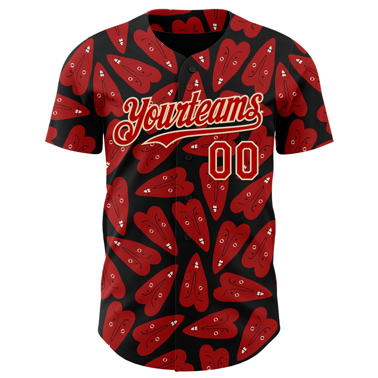 Custom Black Red-Cream Valentine's Day Love Heart Authentic Baseball Jersey view 2